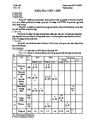 Giáo án Hóa học Lớp 8 - Tiết 16 Kiểm tra 1 tiết - Năm học 2018-2019